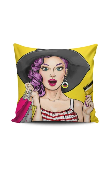 Alkan Homes Pop Art Kızı Dijital Baskılı Kırlent Kılıfı ürün görseli 1