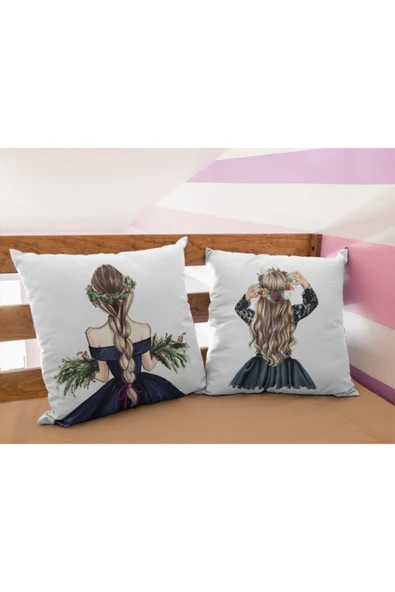Alkan Homes Fashion Kızları 2 Li Kombinli Kırlent Kılıfı ürün görseli 1