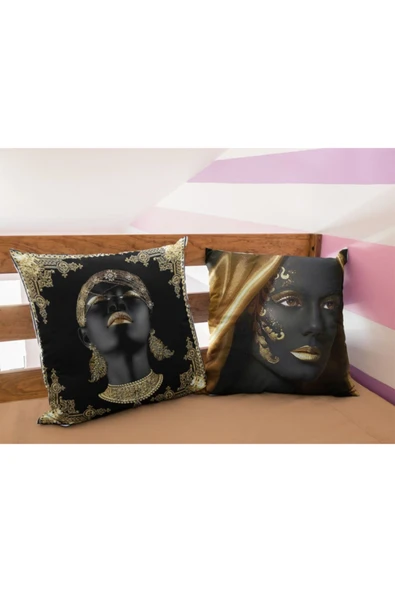 Alkan Homes Afrikalı Kızılar Temalı 2 Li Kombin Kırlent Kılıfı ürün görseli 1