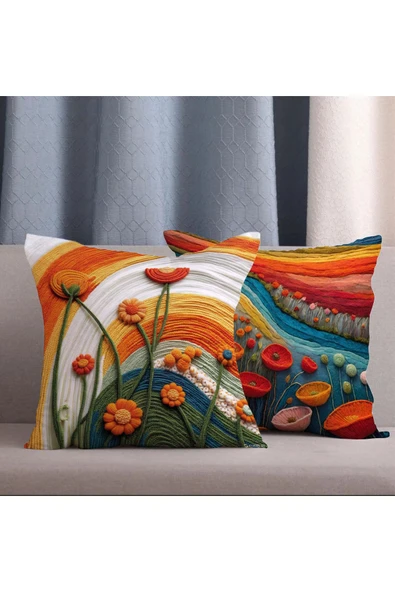 Alkan Homes 2 Li Kombin Renklii Bohemian Desen 3 Boyutlu Dijital Baskılı Kırlent Kılıfı ürün görseli 1