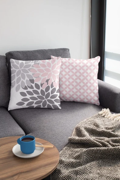 Alkan Homes Çift Taraf Baskılı Pudra Renkli Dijital Baskılı Kırlent Kılıfı ürün görseli 1