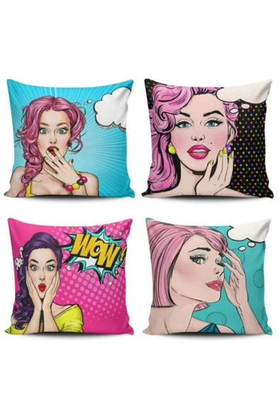 Alkan Homes Pop Art Kızları 4 Lü Kombin Kırlent Kılıfı ürün görseli 1