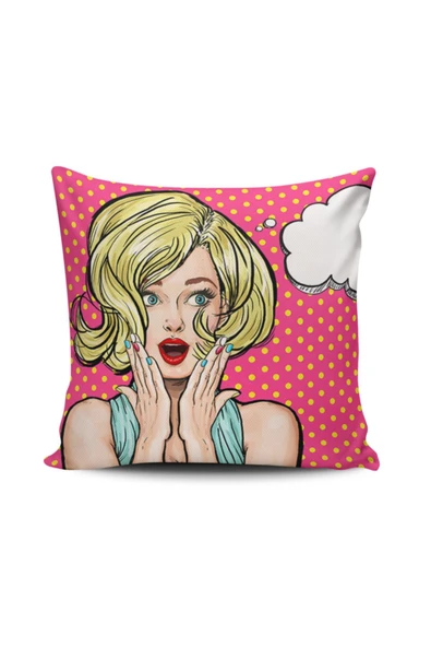 Alkan Homes Pop Art Kızı Dijital Baskılı Kırlent Kılıfı ürün görseli 1