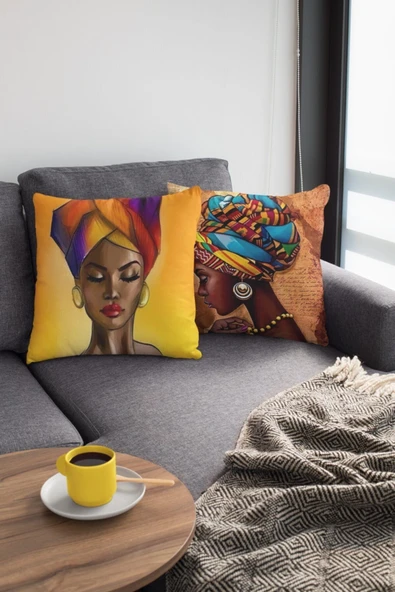 Alkan Homes Çift Taraf Baskılı Afrikalı Kızlar Dijital Baskılı Kırlent Kılıfı ürün görseli 1