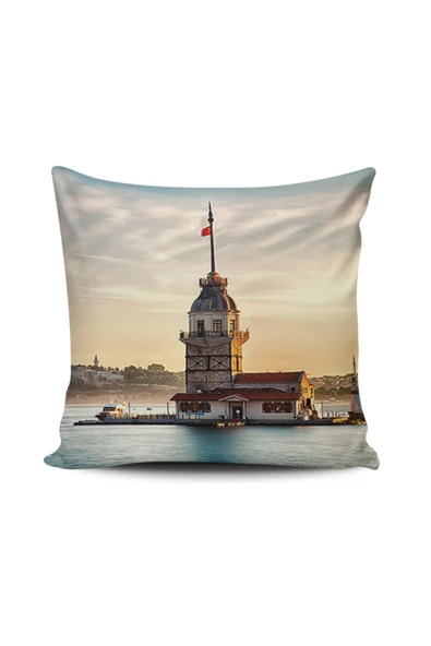 Alkan Homes Kız Kulesi Dijital Baskılı Kırlent Kılıfı ürün görseli 1