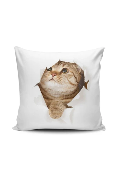 Alkan Homes Sevimli Kedi Dijital Baskılı Kırlent Kılıfı ürün görseli 1