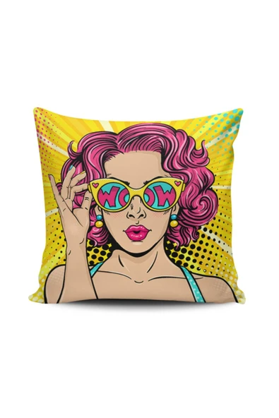 Alkan Homes Pop Art Kızı Dijital Baskılı Kırlent Kılıfı ürün görseli 1