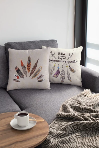 Alkan Homes Çift Taraf Baskılı Kuş Tüyü Desenli Dijital Baskılı Kırlent Kılıfı ürün görseli 1