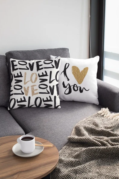 Alkan Homes Çift Taraf Baskılı Aşk Temalı Dijital Baskılı Kırlent Kılıfı ürün görseli 1