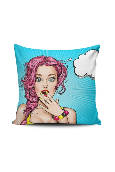Alkan Homes Pop Art Kızları Dijital Baskılı Kırlent Kılıfı ürün görseli 1