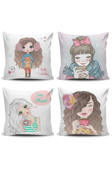 Alkan Homes Fashion Girl 4 Lü Kombin Kırlent Kılıfı ürün görseli 1