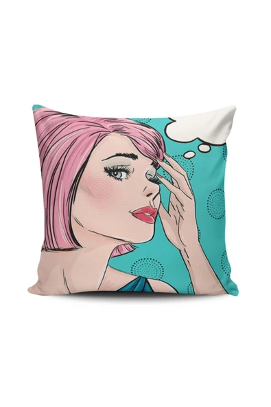 Alkan Homes Pop Art Kızı Dijital Baskılı Kırlent Kılıfı ürün görseli 1