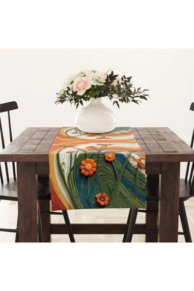 Alkan Homes Nakiş Görünümlü Bohemian Desen Dijital Baskılı Masa Örtüsü Runner 45×100 cm ürün görseli 1