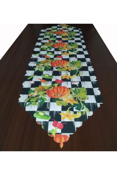 Alkan Homes Damalı Zemin Kabak Temalı Dijital Baskılı Dekoratif Runner ürün görseli 1
