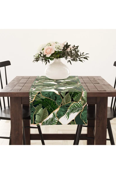 Alkan Homes Yaprak Desenli 3 Boyutlu Dijital Baskılı Masa Örtüsü Runner 45×100 cm ürün görseli 1