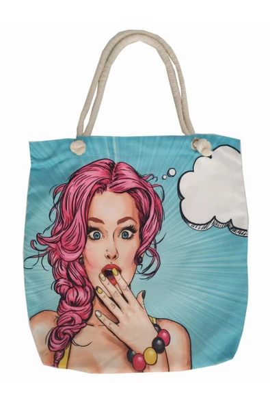 Alkan Homes Pop Art Kızı Astarlı-fermuarlı Dijital Baskılı Çok Amaçlı Çanta ürün görseli 1