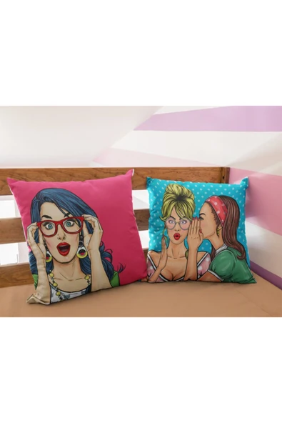 Alkan Homes Pop Art Kızları 2 Li Kombinli Kırlent Kılıfı ürün görseli 1