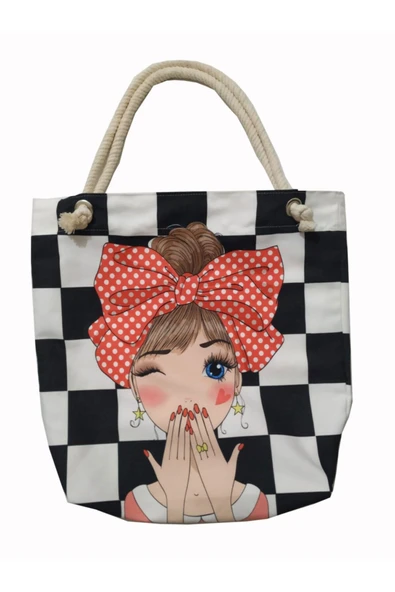 Kırlent dünyası Fashion Girl Temalı Dijital Baskılı Çok Amaçlı Çanta ürün görseli 1