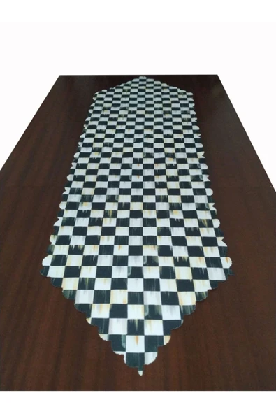 Alkan Homes Dama Desenli Dijital Baskılı Dekoratif Runner ürün görseli 1