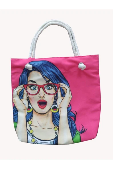 Alkan Homes Pop Art Kızı Temalı Astarlı-fermuarlı Dijital Baskılı Çok Amaçlı Çanta ürün görseli 1