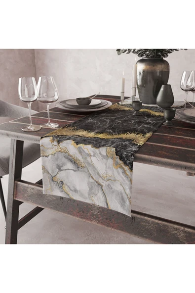 Alkan Homes Mermer Desenli Dijital Baskılı Dekoratif Runner ürün görseli 1