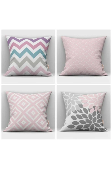 Alkan Homes Çift Taraflı Baskılı Pudra Renkli 4 Lü Kombinli Dijital Baskılı Kırlent Kılıfı ürün görseli 1