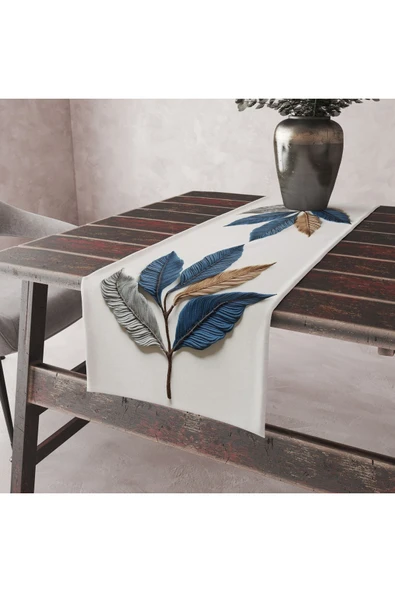 Alkan Homes Nakış Desenli Krem Zeminli 3 Boyutlu Masa Örtüsü Runner 45×100 cm ürün görseli 1