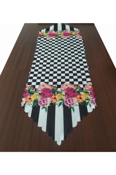 Alkan Homes Çizgili Gül Desenli Dekoratif Runner ürün görseli 1
