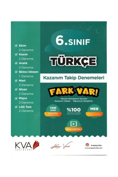 Kva 6.Sınıf Türkçe Kazanım Takip Denemeleri Koray Varol Akademi ürün görseli 1