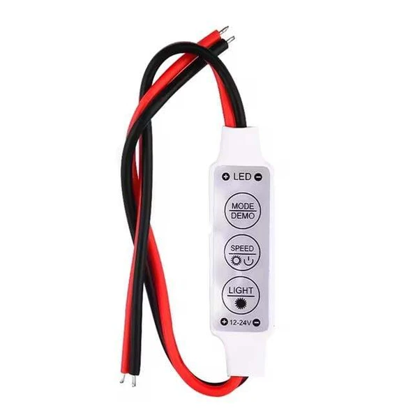Powermaster 12-24 Volt Mini Üç Tuşlu Tek Renkli Led Kontrol Cihazı (Kırmızı - Siyah Kablo) ürün görseli 1