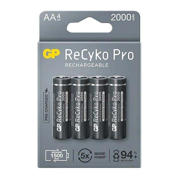 Gp Recyko Pro AA 2000 Mah Şarjlı 4'lü Pil ürün görseli 1