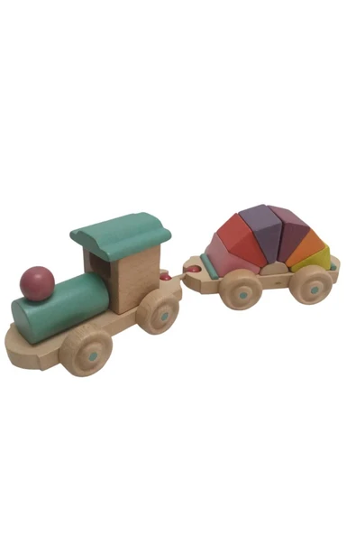 WOODTOY'S ORGANİK OYUNCAK DÜNYASI YARIM DAİRE VAGONLU AHŞAP TREN ürün görseli 1