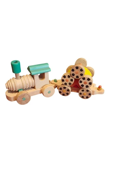 WOODTOY'S ORGANİK OYUNCAK DÜNYASI 3'LÜ DÖNEN TEKER VAGONLU TREN ürün görseli 1
