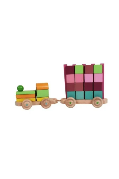 WOODTOY'S ORGANİK OYUNCAK DÜNYASI 16 KÜP BLOKLU AHŞAP TREN ürün görseli 1