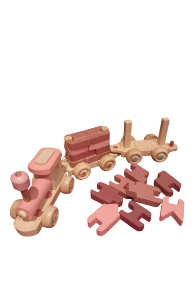 WOODTOY'S ORGANİK OYUNCAK DÜNYASI AHŞAP PEMBE BLOKLU TREN - 16 PARÇA ürün görseli 1