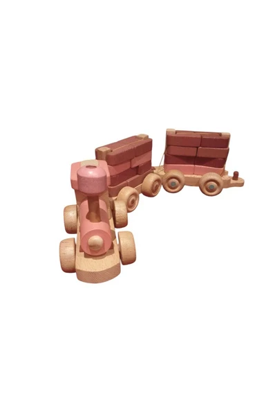 WOODTOY'S ORGANİK OYUNCAK DÜNYASI AHŞAP PEMBE BLOKLU TREN - 16 PARÇA - Resim 5