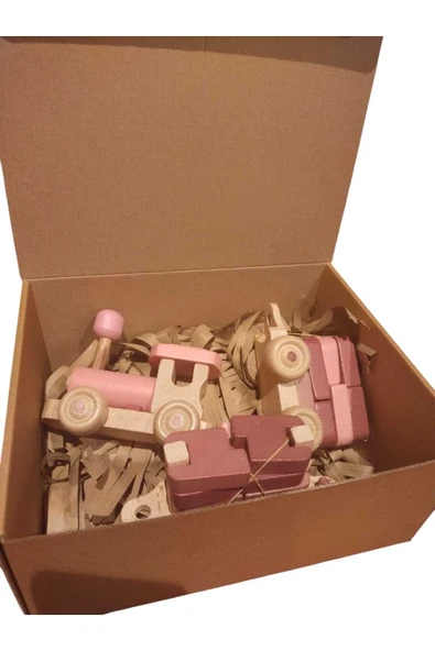 WOODTOY'S ORGANİK OYUNCAK DÜNYASI AHŞAP PEMBE BLOKLU TREN - 16 PARÇA - Resim 2