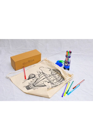 WOODTOY'S ORGANİK OYUNCAK DÜNYASI Balonlu Boyama Bez Çanta ürün görseli 1