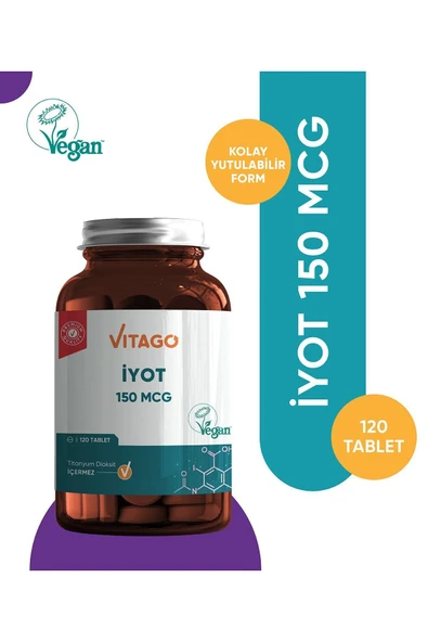 VİTAGO-Premium Iyot 150 Mcg Içeren Tablet Takviye Edici Gıda 120 Tablet ürün görseli 1