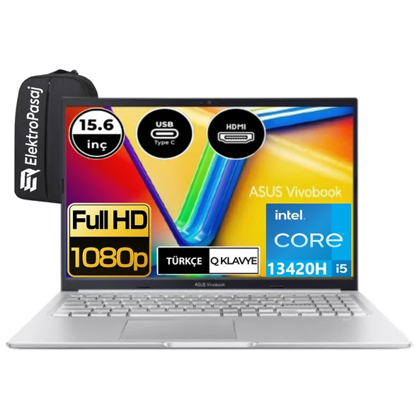 Asus Vivobook 15 X1502VA-NJ734-EP9 Intel Core I5 13420H 24 GB Ram 256 GB SSD 15.6" Fhd Windows 11 Pro + Elektropasaj Çanta ürün görseli 1