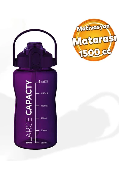 Sağlıklı Polikarbon 1.5 Litre Büyük Kapasiteli Su Matarası Pipetli Suluk Mor ürün görseli 1