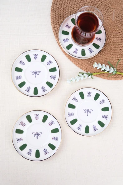 Tabak Evi Porselen Acem Zade Yeşil Çay Tabağı 11,8cm 4 lü ürün görseli 1