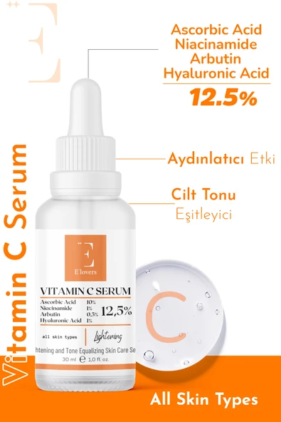 E'lovers C Vitaminli Aydınlatıcı, Ton Eşitleyici,Nemlendirici Serum, 30 ml, Tüm Ciltler ürün görseli 1