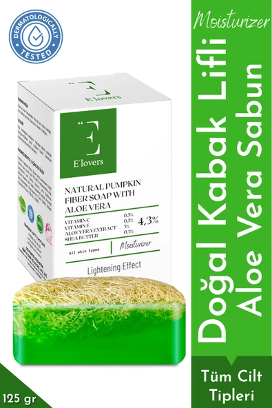 E'lovers Aloe Vera Özlü, Nemlendirici, Sebum Dengeleyici, Kabak Lifli Sabun, 125 gr, %100 Doğal, Tüm Ciltler ürün görseli 1