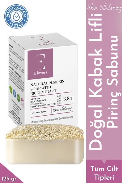 E'lovers Pirinç Özlü Leke Karşıtı Kabak Lifli Sabun,125 gr, %100 Doğal, Tüm Ciltler ürün görseli 1