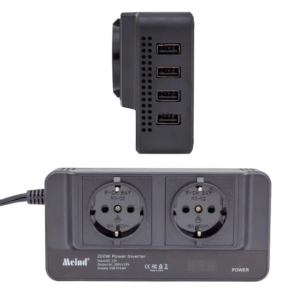 Powermaster 200 Watt DC12V-AC220V Çakmaktan Power İnverter ürün görseli 1