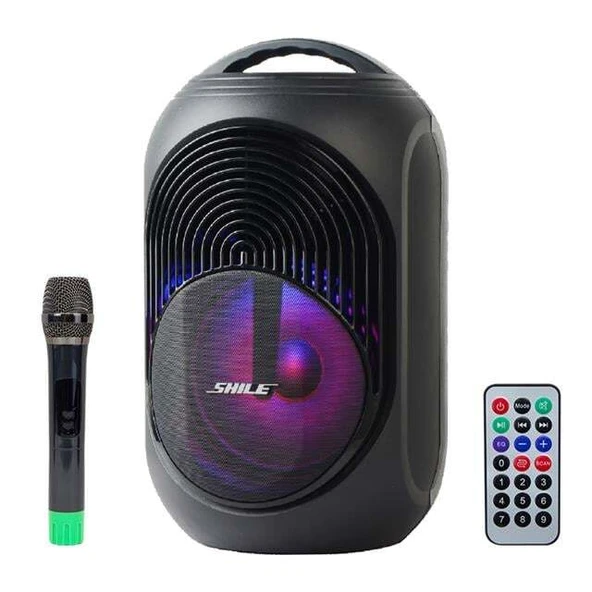 Shile SL-2018A El Mikrofonlu-Kumandalı USB/SD/BT Işıklı Taşınabilir Şarjlı Seyyar Anfi ürün görseli 1
