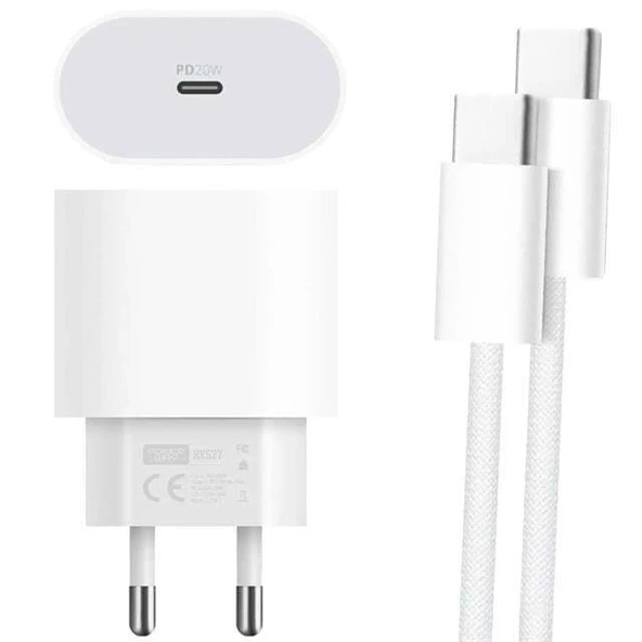 Powerway RXS27 20W Type-C Şarj Adaptörü - Kablo Seti (Apple 15 Pro-Pro Max Uyumlu) ürün görseli 1
