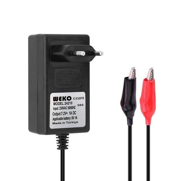 Weko 7.2 Volt - 1 Amper Krokodil Uçlu Priz Tipi Yerli Üretim Akü Şarj Adaptörü ürün görseli 1