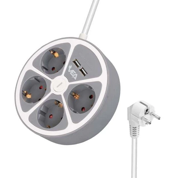 Vea VE-G604YU 4'lü 2 USB’li Anahtarlı 1.5 Metre Grup Priz ürün görseli 1